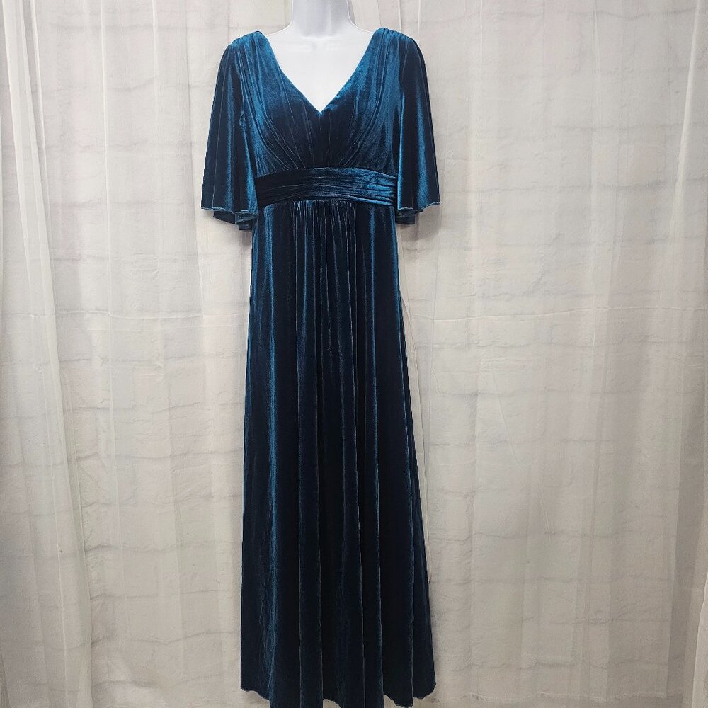 SHEIN Dress Maxi Velour Blue Goth Grunge Formal Boho S